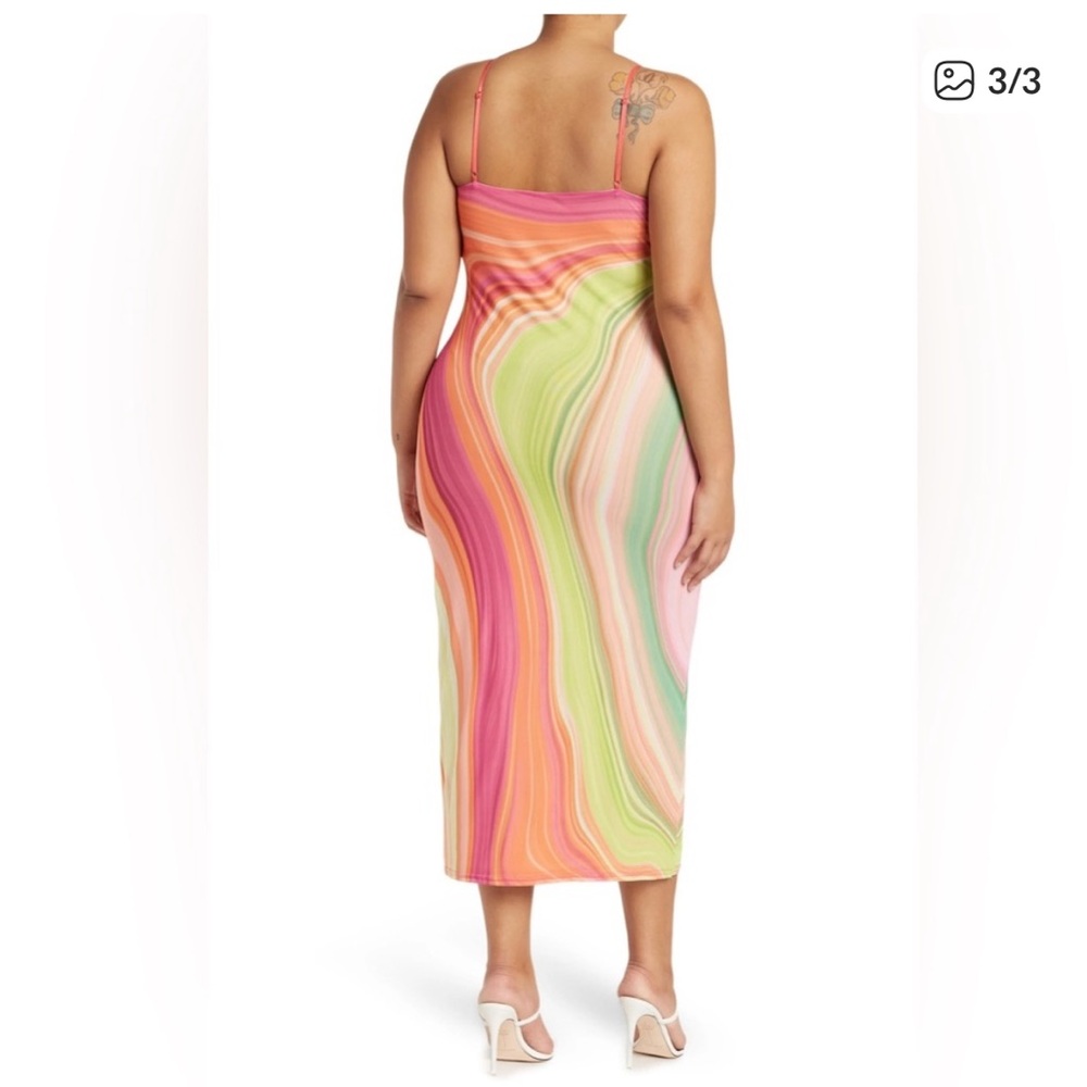 AFRM Wavy Multicolor Strappy Midi Dress - Picture 3 of 3